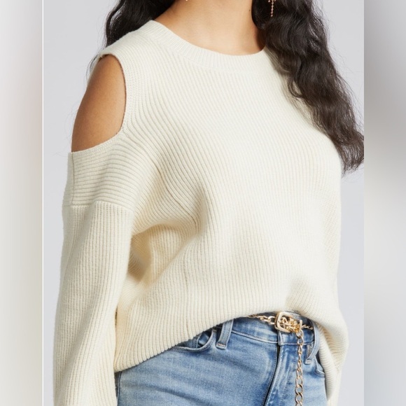 Open Edit Cold Shoulder Ribbed sweater Size M in Cream NWT - Picture 8 of 8
